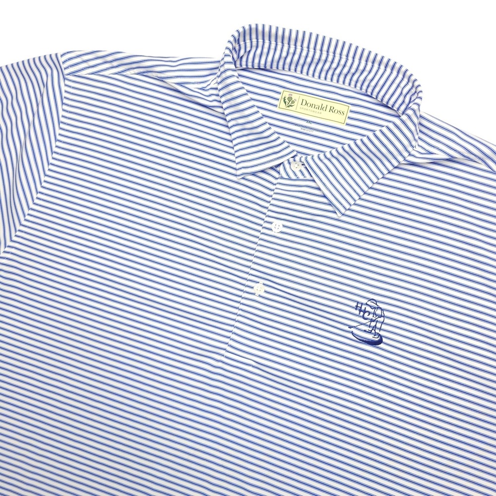 Donald Ross Polo Shirt Mens 2XL Blue Stripe‎ Golf Performance Lightweight Top
